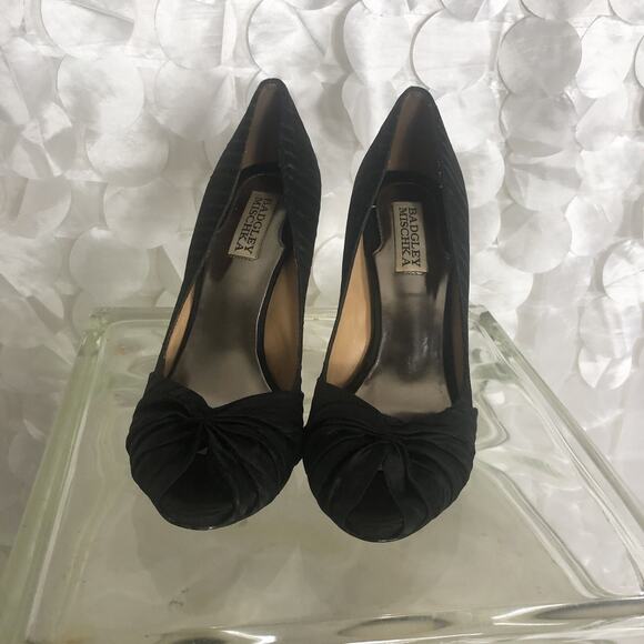 Badgley Mischka Black satin peep toe heels size 7 M Cocktail Party Wedding - Picture 8 of 10
